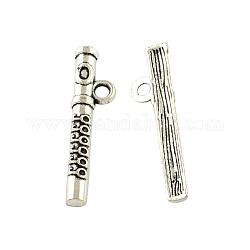 Tibetan Style Zinc Alloy Flute Pendants, Lead Free & Cadmium Free, Antique Silver, 29x7x1.5mm, Hole: 2.5mm
