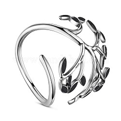 Shegrace eleganti anelli da dito in argento sterling placcato rodio, foglie di smalto bianco, nero, 925mm