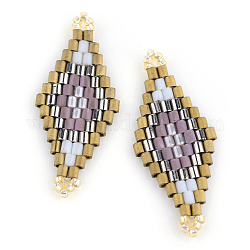 Miyuki & toho perles de rocaille japonaises, Liens faits à la main, motif de losange métier à tisser, support violet, 31~32.5x13~13.5x1.5~2mm, Trou: 1mm
