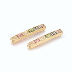 Perline zirconi micro pave  in ottone, piombo & cadimo libero, placcato di lunga durata, rettangolo, colorato, oro, 36x5x3mm, Foro: 1 mm