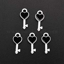 Lackiert Legierung Emaille Anhänger, Herz Schlüssel, Schwarz, 16x7x2.2 mm, Bohrung: 1.8 mm