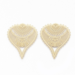 304 Stainless Steel Filigree Joiners, Leaf, Golden, 42x35x0.5mm, Hole: 1mm