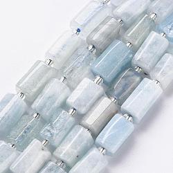 Natürliche Aquamarin Perlen Stränge, facettiert, Kolumne, 8~11x6~8x5~7 mm, Bohrung: 1 mm, ca. 15~17 Stk. / Strang, 7.28~7.48 Zoll