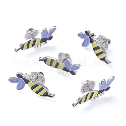 Alloy Brooches, with Enamel, Iron Pins and Brass Butterfly Clutches, Bee, Platinum, Colorful, 31.9x15.7x12.9mm, Pin: 1.1mm