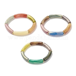 Bracciale elasticizzato con perline in tubo curvo acrilico per donna, colore misto, diametro interno: 2-1/4 pollice (5.6 cm)