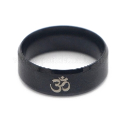Ohm/Aum Yoga Theme Stainless Steel Plain Band Ring for Men Women, Electrophoresis Black, US Size 9(18.9mm)