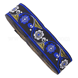 Nastro in poliestere con fiori ricamati in stile etnico, piatto, accessori per vestiti, blu, 1-1/4 pollice (33 mm), circa 7.66 iarde (7 m)/pz