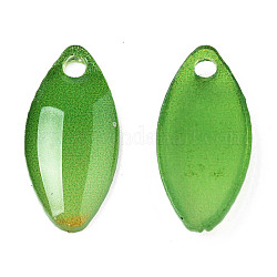 Пластиковые подвески, лист, зелёные, 15.5x7.5x2 мм, отверстие : 1.6 мм