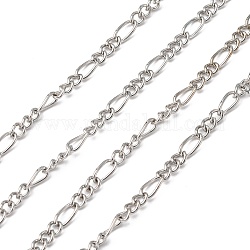 Cadenas de figaro de hierro chapado en platino cadenas madre-hijo, sin soldar, vínculo madre: 3.5x7 mm, 1 mm de espesor, enlace hijo: 3x4 mm, 0.83 mm de espesor
