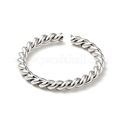201 anello a polsino aperto da donna a forma di corda intrecciata in acciaio inossidabile, colore acciaio inossidabile, 3mm, diametro interno: 17~18mm