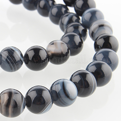 Natural Gemstone Agate Round Bead Strands, Dyed, Black, 8mm, Hole: 1mm, about 49pcs/strand, 14.96 inch
