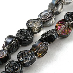 Half Plated Electroplate Glass Transparent Beads Strands, Rose, Black, 6x7x3.5mm, Hole: 1mm, about 110pcs/strand, 25.20 inch(64cm)