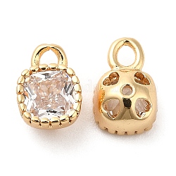 Glass Charms, with Brass Findings, Square, Real 18K Gold Plated, 7x5x3.5mm, Hole: 2mm