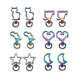 Alloy Swivel Clasps, Swivel Snap Hook, Mixed Shapes, Rainbow Color, 2pcs/shape, 12pcs/set