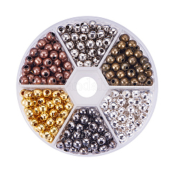 Perles séparateurs en fer, ronde, couleur mixte, 4~5mm, Trou: 1.5~2mm, à propos 70pcs / couleur, 420 pcs / boîte