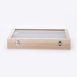 Boîtes de présentation de boucle d'oreille en bois, avec verre et oreiller de velours, rectangle, blanc antique, 350x240x5.5 cm