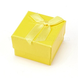 Картонные коробки для сережек, с бантом из ленты и черной губкой, для ювелирной подарочной упаковки, квадратный, желтые, 5x5x3.5 см