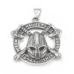 Viking 304 Stainless Steel Pendants, Crossed Axe Helmet Charm, Antique Silver, 45.5x43x7mm, Hole: 4x8mm