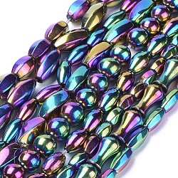 Synthetische magnetische Hämatit-Perlenstränge galvanisieren, Mischformen, Multi-Farbe plattiert, 8~16x5~10 mm, Bohrung: 1~1.6 mm, ca. 25~49 Stk. / Strang, 15.3~16.5 Zoll (39~42 cm)