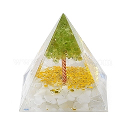 Orgonite Pyramid Resin Energy Generators, Reiki Natural Peridot Chips Tree of Life for Home Office Desk Decoration, 50mm