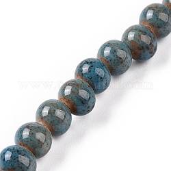 Handgemacht antiken Phantasie glasiertem Porzellan Keramik runde Perlen Stränge, Himmelblau, 6 mm, Bohrung: 2 mm, ca. 60 Stk. / Strang, 12.59 Zoll
