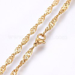 304 из нержавеющей стали Сингапур цепи ожерелья, цепочки ожерелья волна воды, с карабин-лобстерами , золотые, 17.7 дюйм (45 см), 3.3x0.5 мм