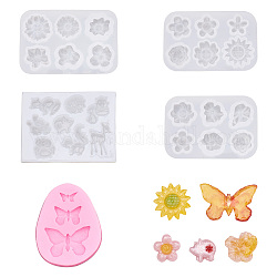 PandaHall Jewelry 5Pcs 5 Style DIY Silicone Molds, for UV Resin & Epoxy Resin Jewelry Making, Spring, Mixed Color, 62~84x52~83x8~11mm, Inner Diameter: 12~27x12~28mm, 1pc/style