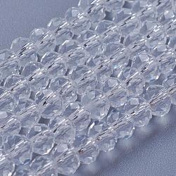 Imitation Crystal Glass Beads, Rondelle, Crystal, Faceted, Size: about 4.5mm in diameter, 3.5mm thick, hole: 1mm, about 123~127pcs/strand, 17~17.5 inch(43~44cm)