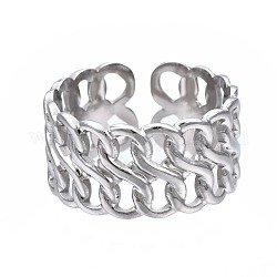 304 anillo de puño abierto de cadena de eslabones de acero inoxidable, anillo hueco grueso para mujer, color acero inoxidable, nosotros tamaño 6 3/4 (17.1 mm)
