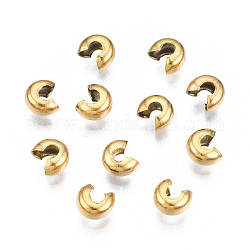 304 Edelstahl-Crimp-Perlen-Abdeckungen, Vakuum-Beschichtung, golden, 5.5x4.5x3.2 mm, Bohrung: 1.6~1.8 mm