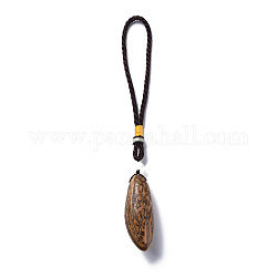 Decorazioni pendenti in legno di bosso, con perle naturali di bodhi, ovale, marrone noce di cocco, 230~245mm, Foro: 110 mm, Bodhi: 66~70x27mm