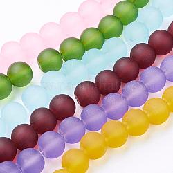 Chapelets de perles en verre mate, ronde, couleur mixte, 12mm, Trou: 1.3~1.6mm, environ 70 / pcs brins, 31 pouce