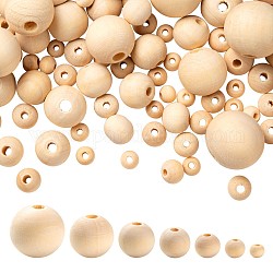 1000pcs 7 perles de bois naturel non fini, perles d'espacement en bois rondes en vrac pour la fabrication artisanale, perles de macramé, mocassin, 6 mm / 8 mm / 10 mm / 12 mm / 14 mm / 16 mm / 20 mm