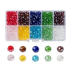 Abalorios de vidrio electroplate, lustre de la perla chapado, facetados, rerondana plana, color mezclado, 6x5mm, agujero: 1 mm, 10 colores, 50 piezas / color, 500 unidades / caja