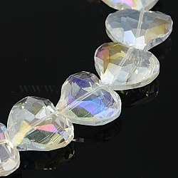 Perles en verre electroplate, de couleur plaquée ab , facette, cœur, clair ab, 28x24x10~11mm, Trou: 2mm