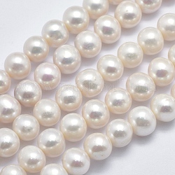 Brins de perles de culture d'eau douce naturelles, ronde, beige, 10~11mm, Trou: 0.8mm, Environ 42 pcs/chapelet, 15.5 pouce (39.5 cm)