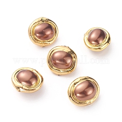 Perline di guscio, con i risultati in ottone placcato oro, ovale, sienna, 18~20x19~20x12~13mm, Foro: 0.8 mm