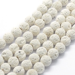 Fili di perle rotonde di roccia lavica naturale, tondo, bianco, 10mm, Foro: 1 mm, circa 37pcs/filo, 15.15 pollice (38.5 cm)
