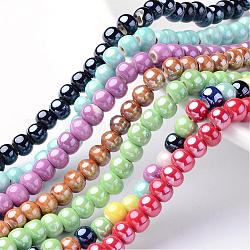 Perles en porcelaine manuelles, porcelaine émaillée lumineux, rondelle, couleur mixte, 7x5mm, Trou: 2mm, Environ 65 pcs/chapelet, 13.3 pouce