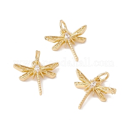 Brass Micro Pave Clear Cubic Zirconia Pendants, with Jump Ring, Cadmium Free & Lead Free, Dragonfly, Real 18K Gold Plated, 13x14x5mm, Hole: 3mm