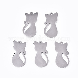 304 Stainless Steel Pendants, with Jump Ring, Laser Cut, Stamping Blank Tag, Cat, Stainless Steel Color, 16.5x8x1mm, Hole: 0.8mm