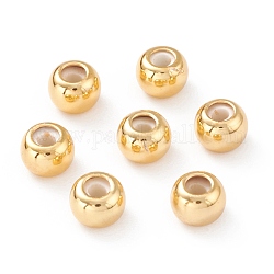 Perline in ottone, con gomma all'interno, perle scorrevoli, branelli del tappo, placcato di lunga durata, tondo, vero placcato oro 18k, 6x4.5mm, Foro: 2 mm