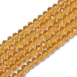 Chapelets de perles en verre transparent, facettes rondelle, verge d'or, 8x6mm, Trou: 1.5mm, Environ 68~70 pcs/chapelet, 17 pouce