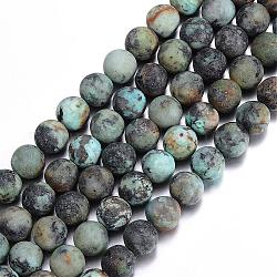 Brins de perles rondes en turquoise africaine naturelle (jaspe) givré, 6mm, Trou: 1mm, Environ 63 pcs/chapelet, 15.5 pouce