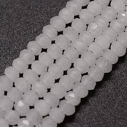 Imitation Jade Glass Bead Strands, Rondelle, Faceted, White, 2~3x2mm, Hole: 1mm, about 200pcs/strand, 17.32 inch