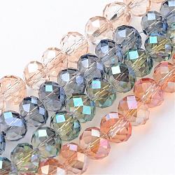 Chapelets de perles en verre électroplaqué, facettes rondelle, couleur mixte, 10x8mm, Trou: 1mm, Environ 63~65 pcs/chapelet, 19.2~20 pouce (48~50 cm)