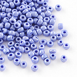 (Repacking Service Available) Glass Seed Beads, Opaque Colors Lustered, Round, Cornflower Blue, 12/0, 2mm, Hole: 1mm, about 12g/bag