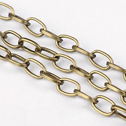 Iron Cable Chains, Unwelded, with Spool, Flat Oval, Flat Oval, Lead Free and Nickel Free, Antique Bronze, 6.9x3.8x0.9mm, about 164.04 Feet(50m)/roll