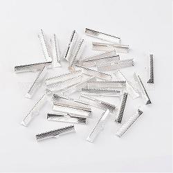 Iron Ribbon Crimp Ends, Silver Color Plated, 8x35mm, Hole: 1mm