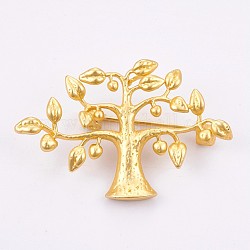 Brass Safety Brooch, Long-Lasting Plated, Tree, Golden, 27x41x6mm, Pin: 1mm